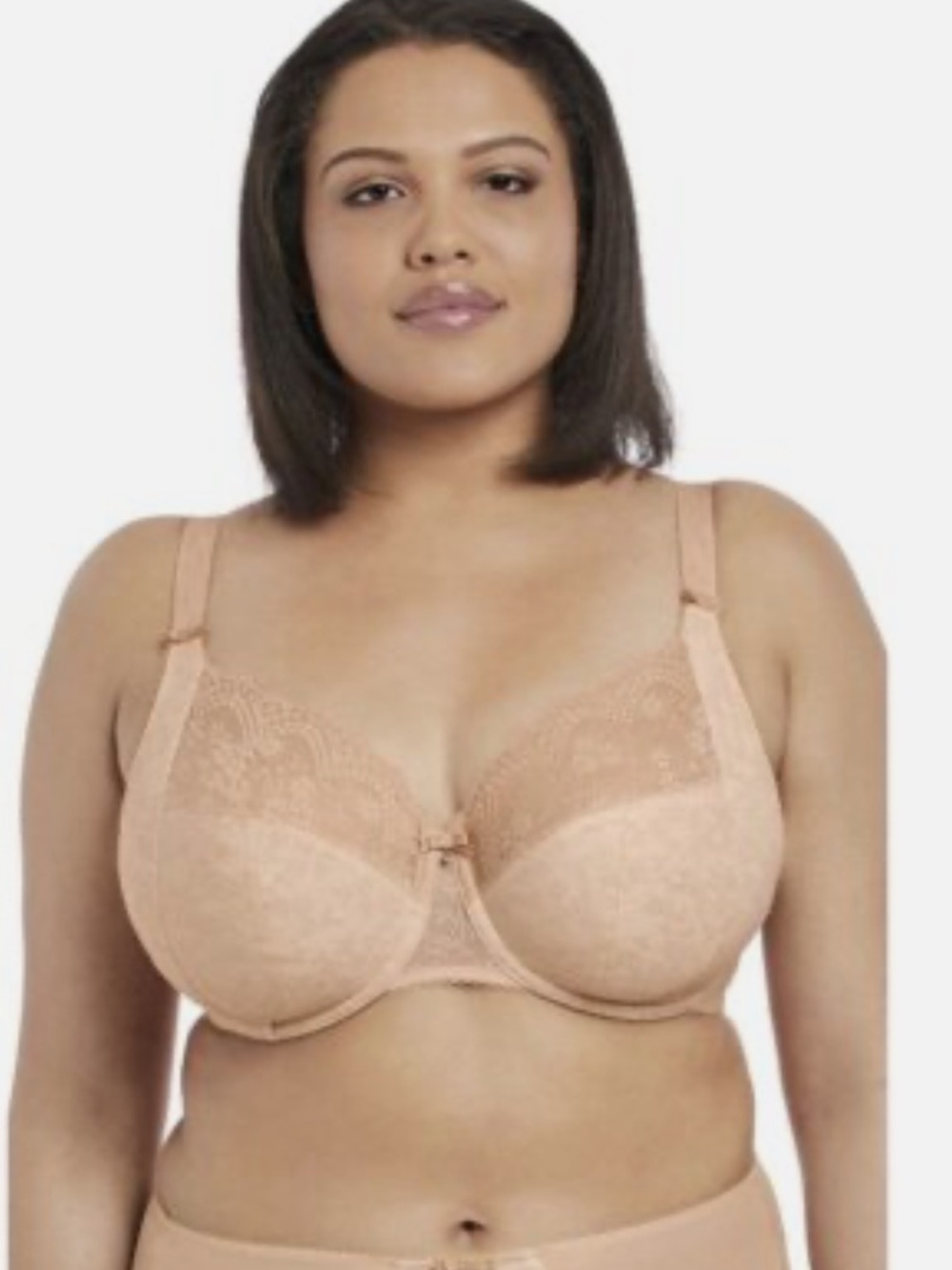 NWT Elomi Tia Blush/Dune Lace Full Cup Underwire Bandless Bra, sz. 42J